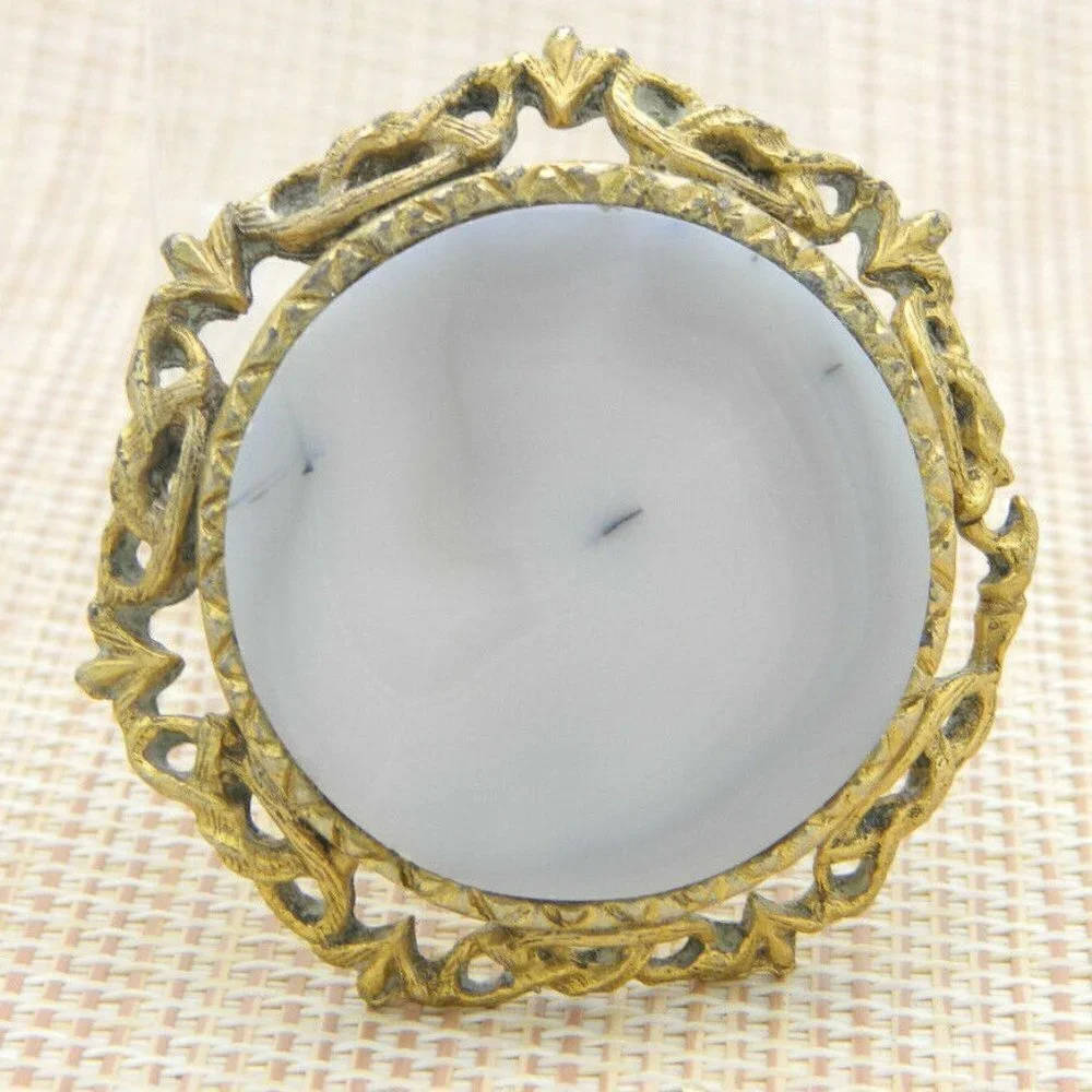Purple Gray Swirl Agate Circle Gold Tone Pendant